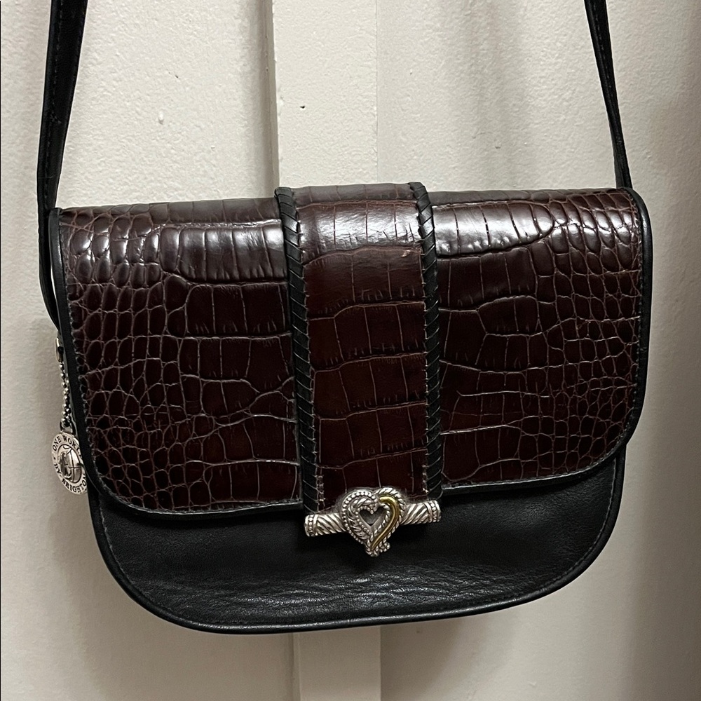 Elegant Brown and Black Croc-Embossed leather  Brighton one world shoulder bag